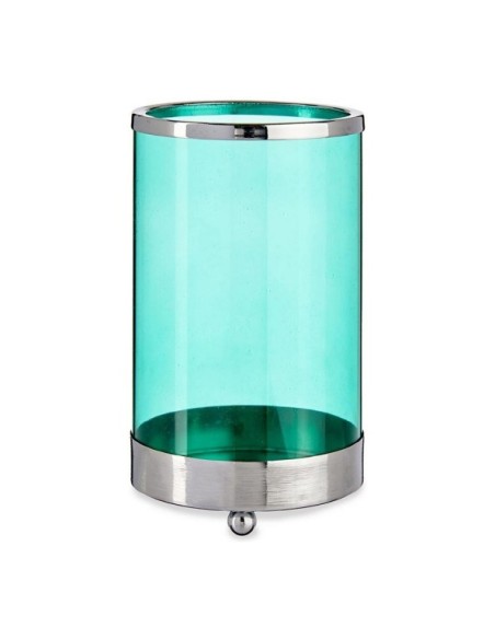 BASE  VELA CRISTAL CILIND AZUL METAL PLAT