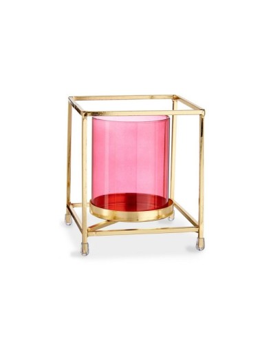 BASE VELA CRISTAL CUAD ROSA METAL ORO P