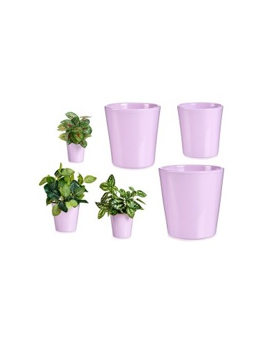 JGO 3 MACETAS CERAMICA CONICA 11-14-17CM LILA