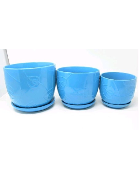 SET 3 MACETEROS AZUL C/PLATO AUSTIN