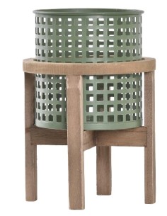 MACETERO METAL MADERA 15X15X22.5 VERDE