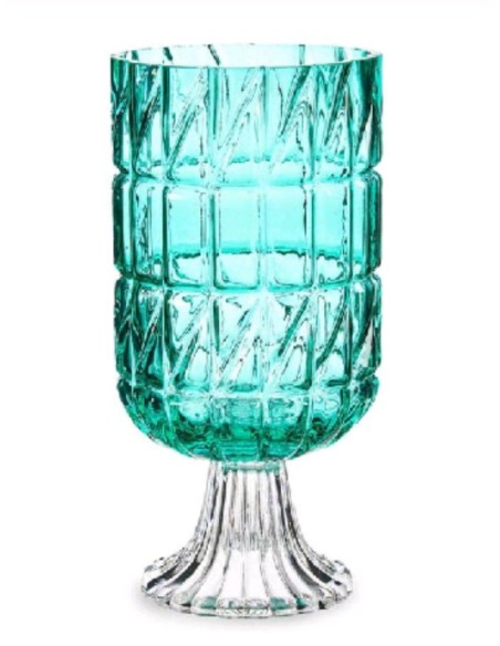 JARRON CRISTAL TALLADO TURQUESA 13X26,5CM