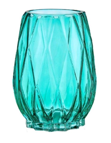 JARRON TALLADO ROMBO TURQUESA 13,5X19CM