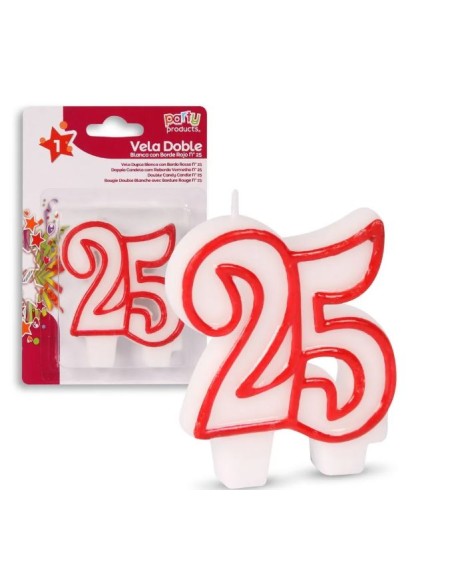 VELA DOBLE BLANCA CON BORDE ROJO Nº25