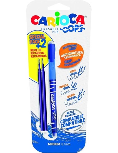 BOLIGRAFO BORRABLE AZUL + 2 RECAM. BLISTER