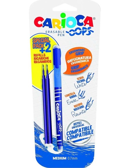 BOLIGRAFO BORRABLE AZUL + 2 RECAM. BLISTER