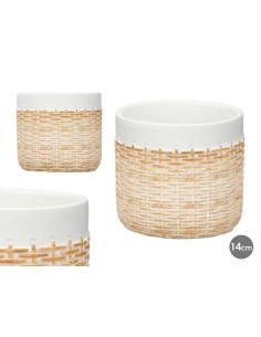 MACETA CEMENTO EFECTO RATAN 14CM BLANCO