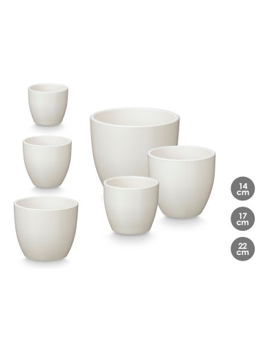 SET 3 MACETAS ABOMBADA 14 17 22CM BLANCA MATE