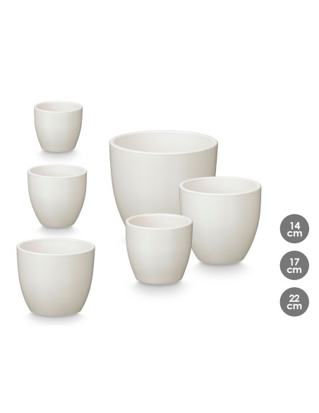 SET 3 MACETAS ABOMBADA 14 17 22CM BLANCA MATE