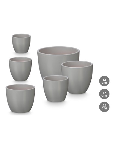 SET 3 MACETAS ABOMBADA 14 17 22CM GRIS MATE