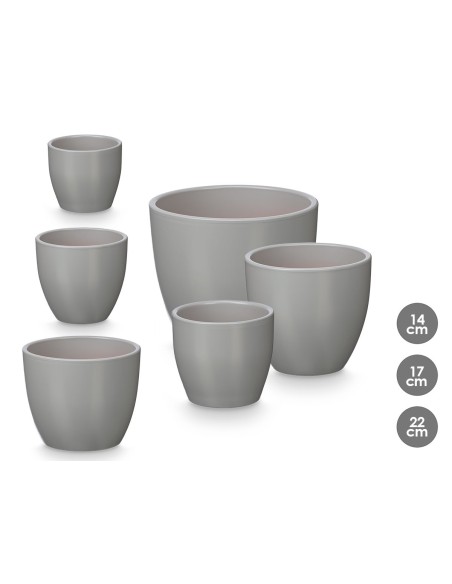 SET 3 MACETAS ABOMBADA 14 17 22CM GRIS MATE