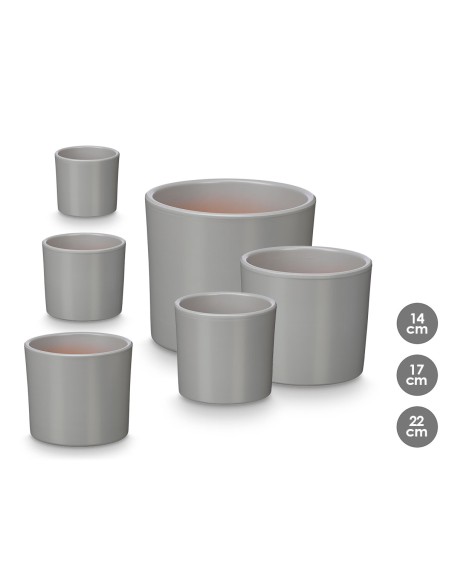 SET 3 MACETAS CILINDRO 14 17 22CM GRIS MATE