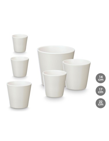 SET 3 MACETAS CONICA 14 17 22CM BLANCA MATE