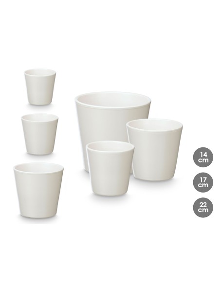 SET 3 MACETAS CONICA 14 17 22CM BLANCA MATE