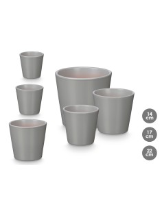 SET 3 MACETAS CONICA 14 17 22CM GRIS MATE