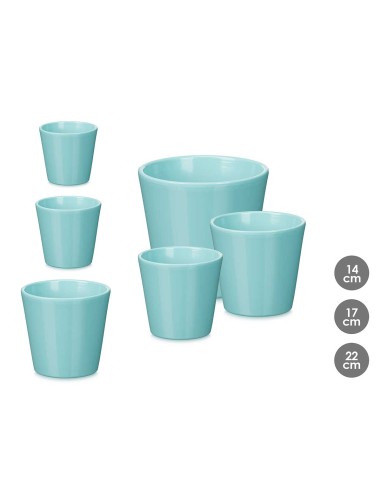 SET 3 MACETAS CONICA 14 17 22CM TURQUESA MATE