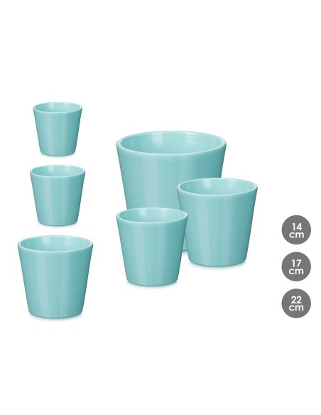 SET 3 MACETAS CONICA 14 17 22CM TURQUESA MATE