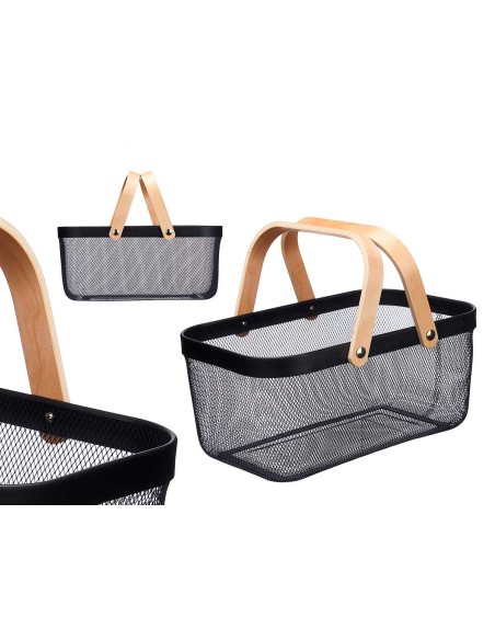 CESTA MALLA 2 ASAS MADERA RECTANGULAR NEGRO