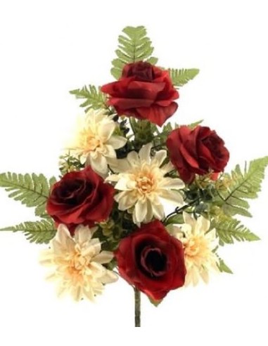 RAMO PALMA DAHLIAS ROSAS ROJO