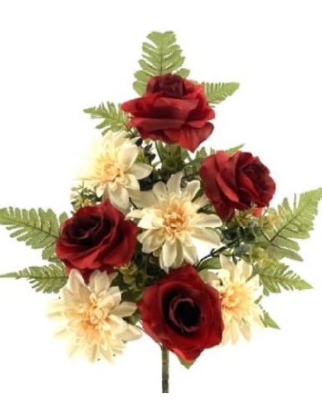 RAMO PALMA DAHLIAS ROSAS ROJO