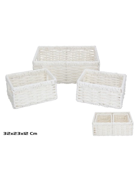 SET 3 CESTAS ALONE BLANCA 32X23X12CM