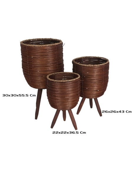SET 3 MACETEROS C/PATAS LUR 30X30X55,5CM MARRON