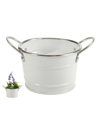 MACETERO BAJO C ASAS BLANCO FILO PLATA