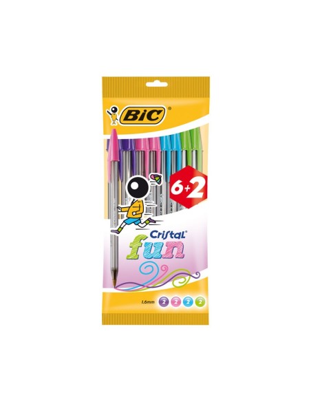 BOLIGRAFO BIC CRISTAL FUN SURTIDO  BLISTER 6+2