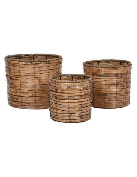 MACETERO SET 3 RATAN METAL 31X31X27 NATURAL MARRON
