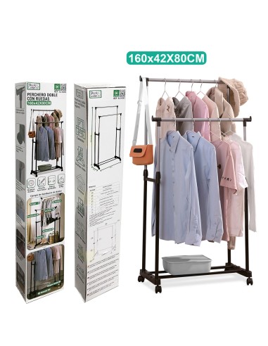 PERCHERO DOBLE CON RUEDAS 160X42X80 SL10263