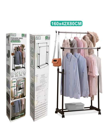PERCHERO DOBLE CON RUEDAS 160X42X80 SL10263