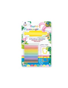 PLASTILINA FLAMINGO 12 COLORES+RODILLO+2 MOLDES