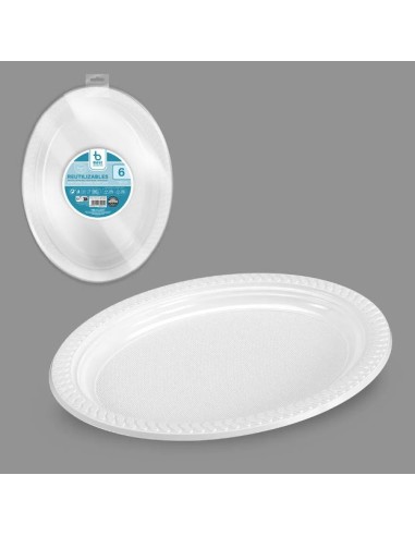 S/6 PLATO 27X21CM OVAL REUTILIZABLE BLANCO