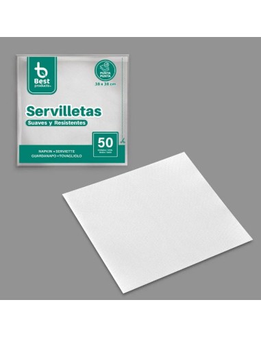 S/50 SERVILLETA PUNTA-PUNTA BLANCA 40 X 40 CM