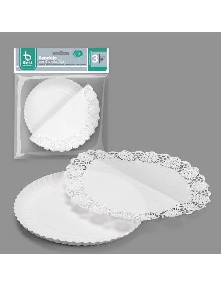 S/3 BANDEJA 21CM REDONDA + BLONDA BLANCA  BOLSA