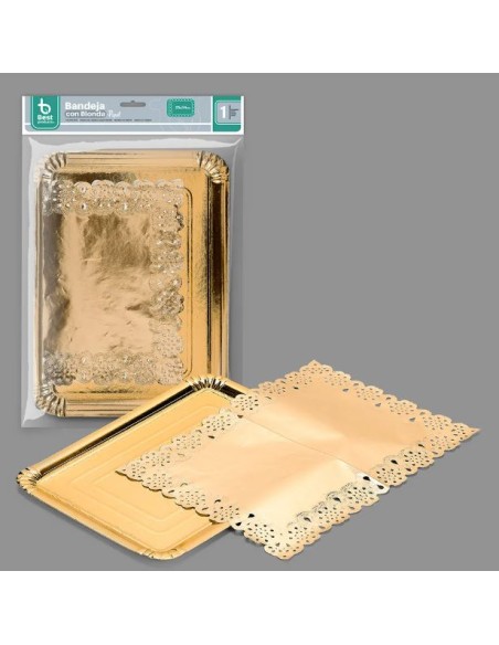 BANDEJA 34X25CM RECTANGULAR + BLONDA ORO