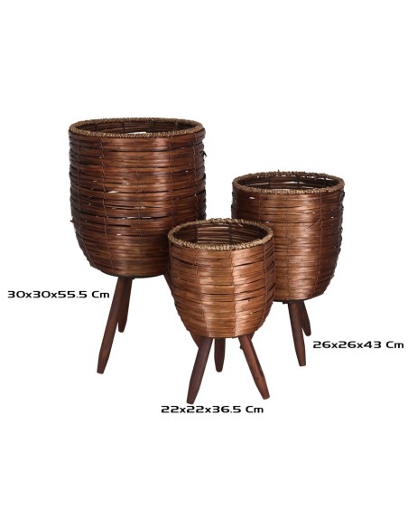 SET 3 MACETEROS C/PATAS AKRON 30X30X55,5CM MARRON