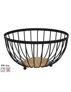 FRUTERO METAL NEGRO BASE MADERA 25X25X13CM