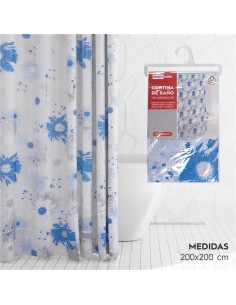 CORTINA BAÑO PEVA 200x200 FLOR AZUL