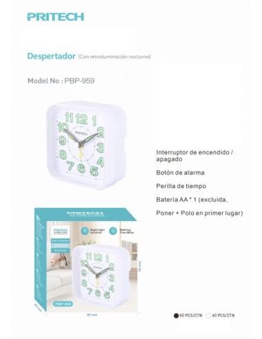 RELOJ DESPERTADOR PBP-959