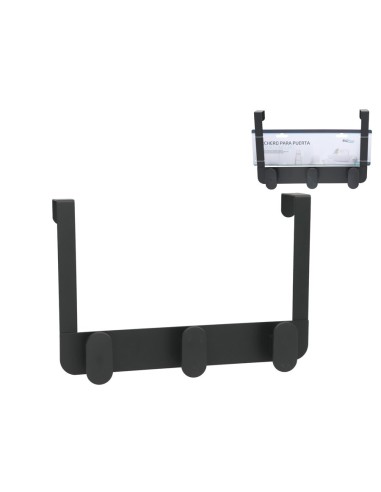 PERCHERO PARA PUERTA 3 POMOS 30X8X20CM NEGRO