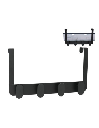 PERCHERO PARA PUERTA 4 POMOS 35X8X20CM NEGRO