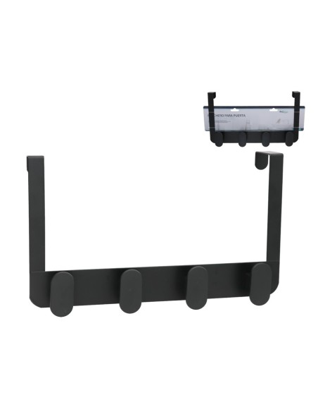 PERCHERO PARA PUERTA 4 POMOS 35X8X20CM NEGRO