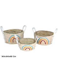 SET 3 CESTAS ARO IRIS 30X30X15CM