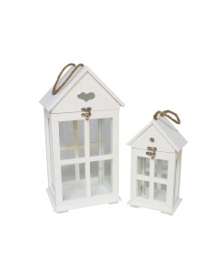 SET 2 FAROLES MADERA GRA:21X15,5X38,5CM PEQ:14,5X9