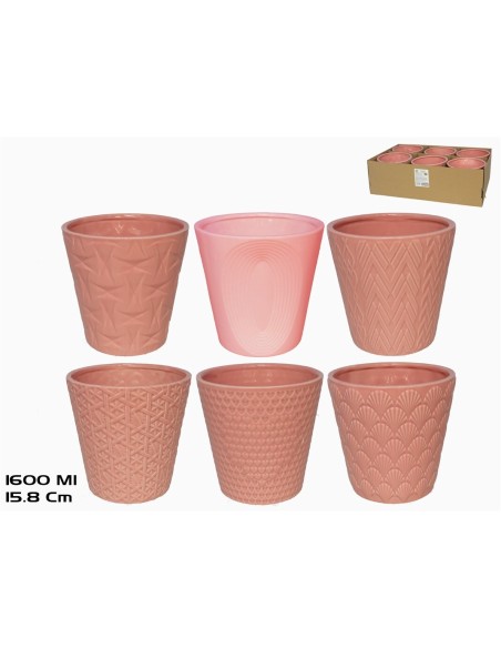 MACETERO CERAMICA 1600ML 15,8X15,8X15,2CM 6STD ROS
