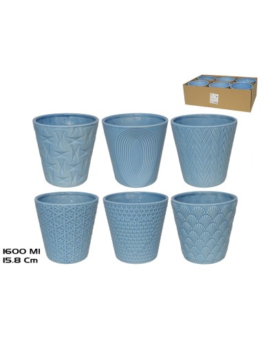MACETERO CERAMICA 1600ML 15,8X15,8X15,2CM 6STD AZU