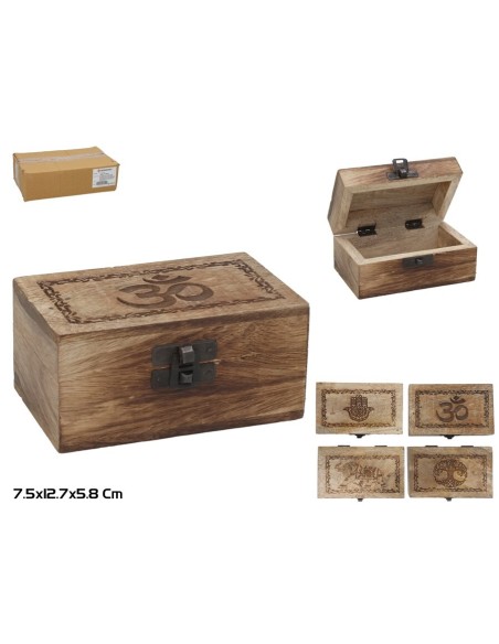 CAJA MADERA TALLADA 7,5X12,7X5,8CM 4 SURTIDOS