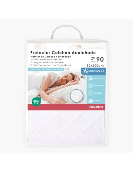 PROTECTOR 90CM COLCHON ACOLCHADO IMPERMEABLE BLANCO