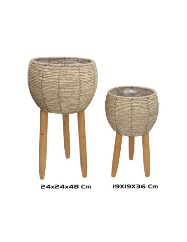 SET 2 MACETEROS C/PIE LUZ NATURAL 24X24X48CM